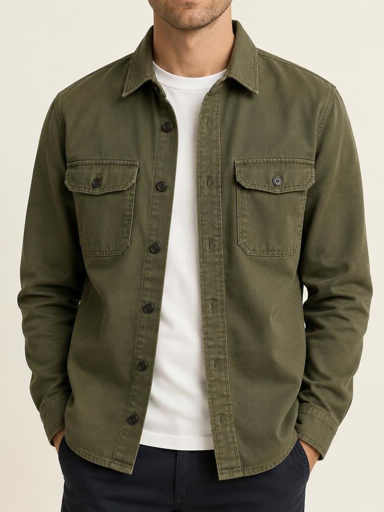 Olive Twill — Overshirt · Twin pockets